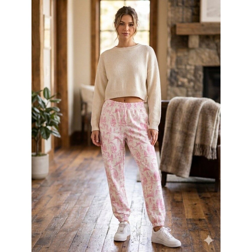 Beach Riot Georgie Jogger Pants XS Powder Pink Toile Alps Ski Print NWT Revolve